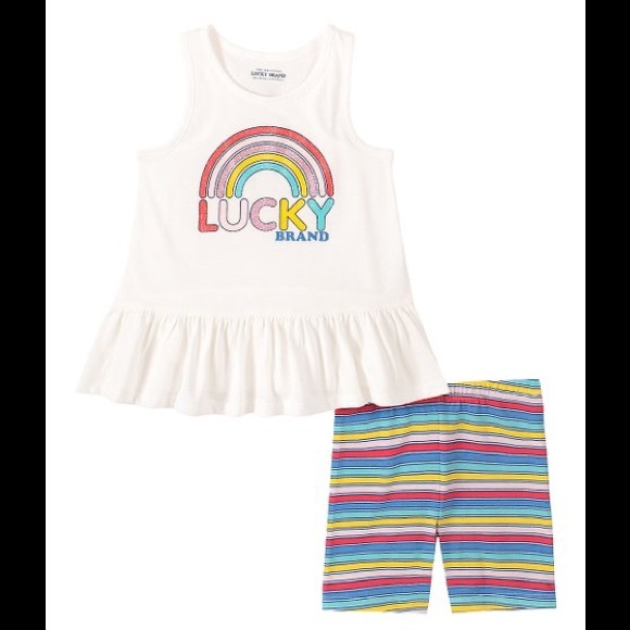Lucky Pink Ruffle Tank & Rainbow Stripe Shorts